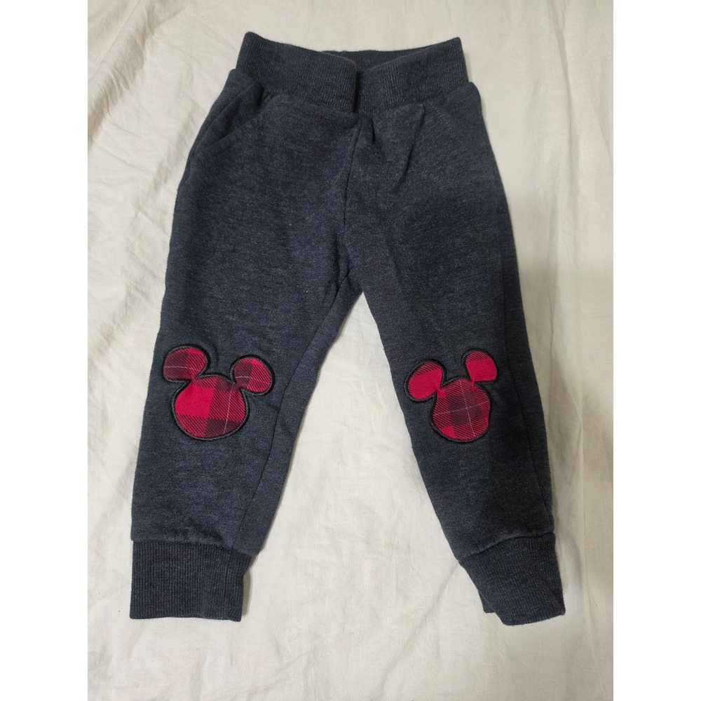 Disney Mickey Mouse Toddler Boys Charcoal Gray Plaid Knee Patch Joggers 2T